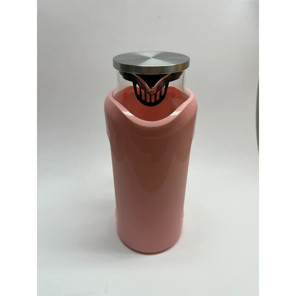 DELOVE Glass Pitcher 68 oz 2L Pink Borosilicate Stainless Lid NEW IN BOX